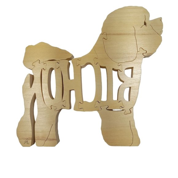 Bichon Dog Wooden Scroll Jigsaw Puzzle Figurine Art Wood USA Signed By Maker - Picture 3 of 5